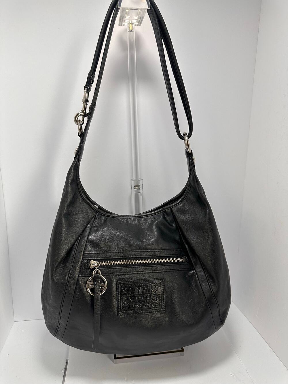 Coach Poppy Black Leather Boho Hobo Shoulder Crossbody Bag 16374